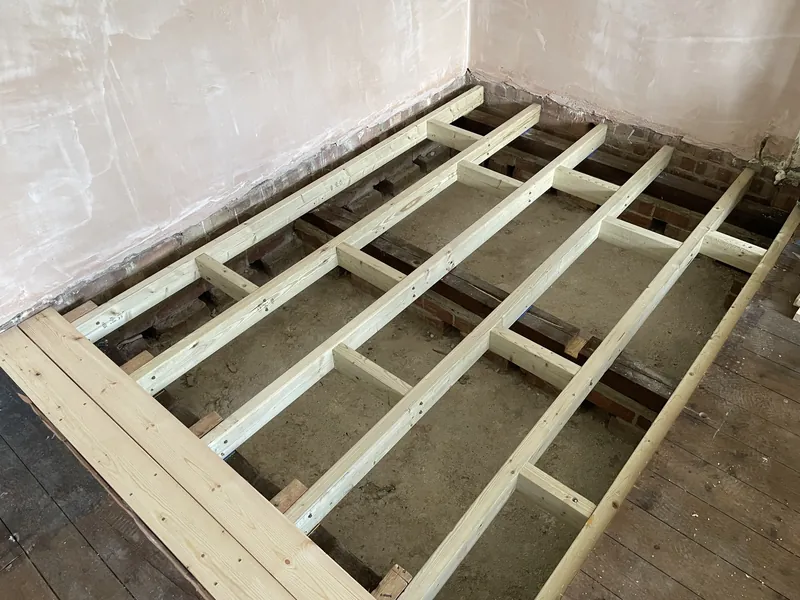 New joists and noggins in a floor frame